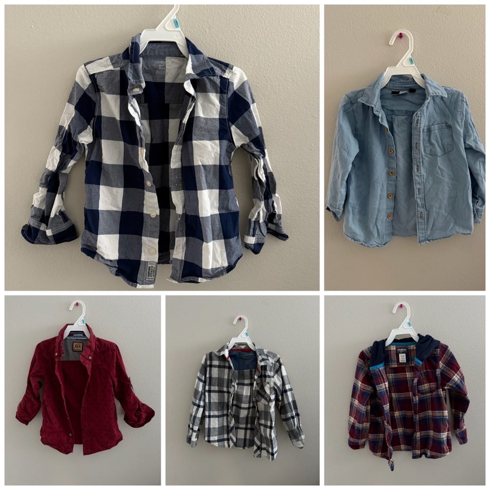Plaid and Denim Button-Up Shirts Set